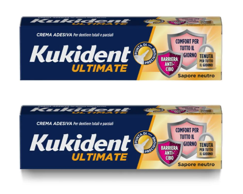Kukident Ultimate Neutro 57 g Bipacco - Crema Adesiva per Dentiere
